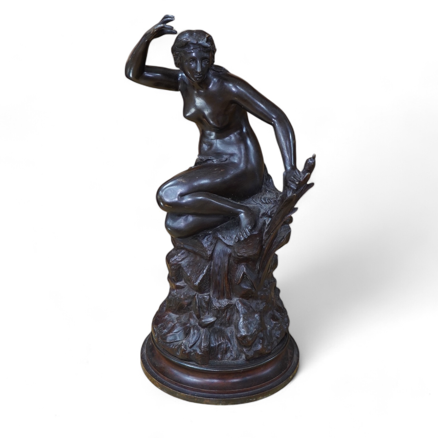 A 19th century classical bronze of a maiden, signed B. Barrault, 49cm high. Condition - some slight grazing to patina of figure and base, otherwise good